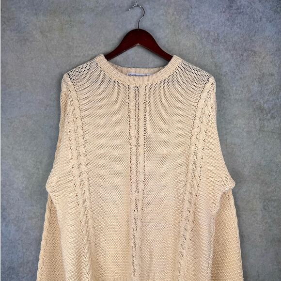 VTG 90s Claiborne Cable Knit Sweater Mens Sz L Yellow Pullover Crew Neck - Picture 2 of 8